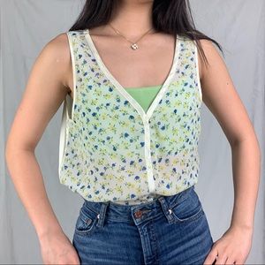 intimate touches medium yellow cream floral tank